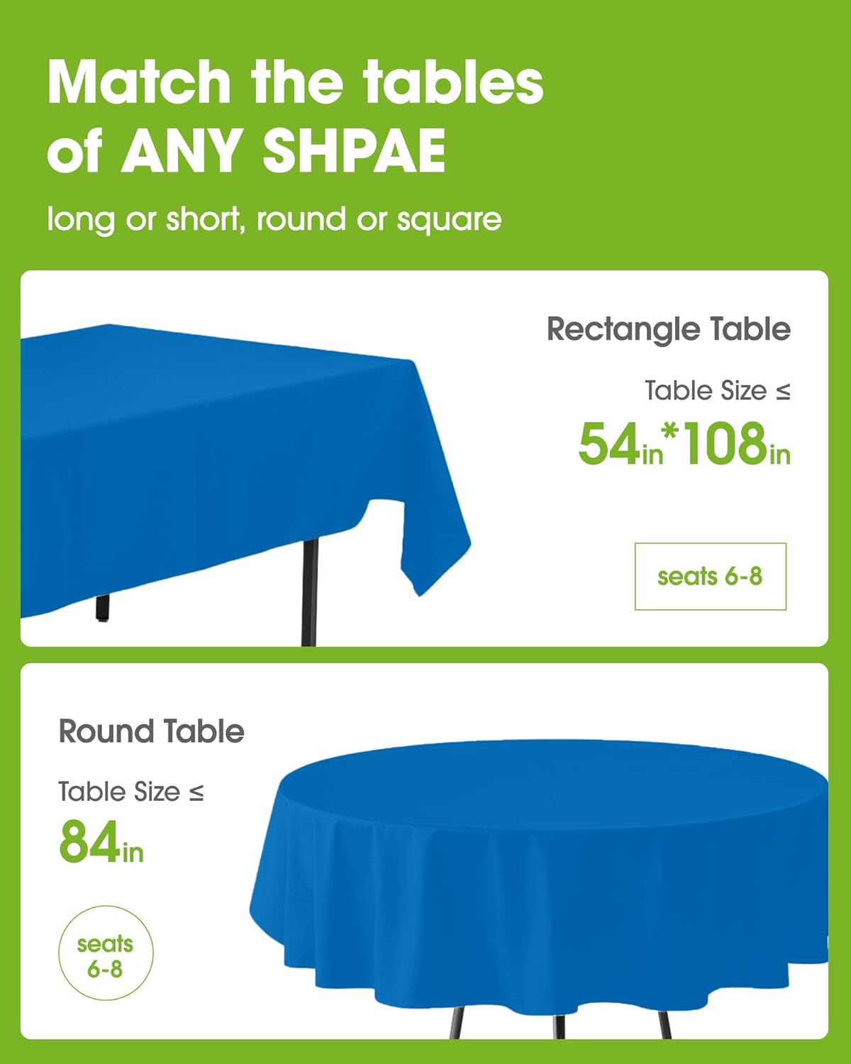 Pureegg Disposable Plastic Table Cloths - 84'' Round, Sturdy & Leakproof for Graduation, Thanksgiving, Patriotic Events | 10 Pack, Blue