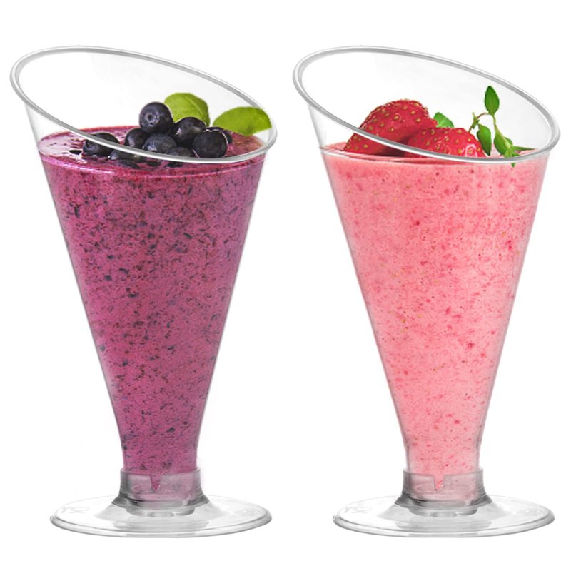 Foraineam 100 Pack Clear Dessert Cups with Spoons, 4 oz Disposable Plastic Champagne Flutes Cocktail Glasses, Reusable Parfait Appetizer Cup Mousse Cups for Home Gatherings, Events, Parties, Weddings