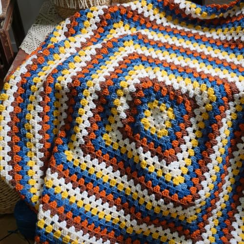 CZQLWW Handmade Crochet Granny Square Throw Blanket - Boho Multicolor Quilt, 43x43 inches, Sweater Style - Variation B