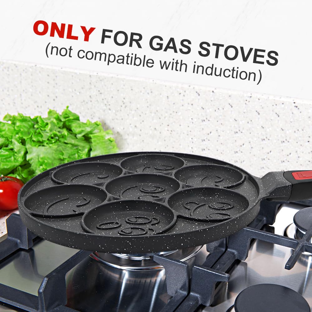 RANX INGST Pancake Pan 7 Holes, Non Stick Mini Crepe Pan with Detachable Handle, Pancake Mold for Kids, Oven Safe, Black