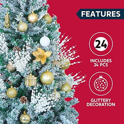Joiedomi White 24 pcs Christmas Tree Berry Stem Glittery Twigs Holiday Decor