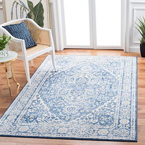 SAFAVIEH Brentwood Collection Accent Rug - 3' x 5', Ivory & Navy, Medallion Distressed Design, Non-Shedding & Easy Care, Ideal for High Traffic Areas in Entryway, Living Room, Bedroom (BNT832A)