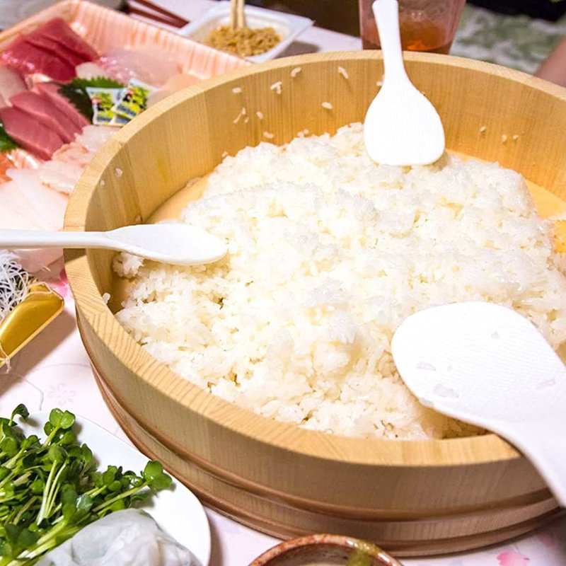 TIKUSAN Wooden Hangiri Sushi Rice Mixing Tub PP Band Made in Japan Made of Momi Fir Sushi Rice Bowl Sushi Oke (13")