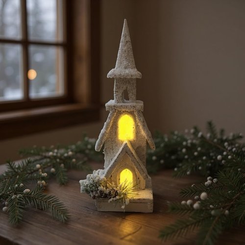 Light-Up Church | LED Timer Christmas Village House for Mantle, Shelf & Table Decor