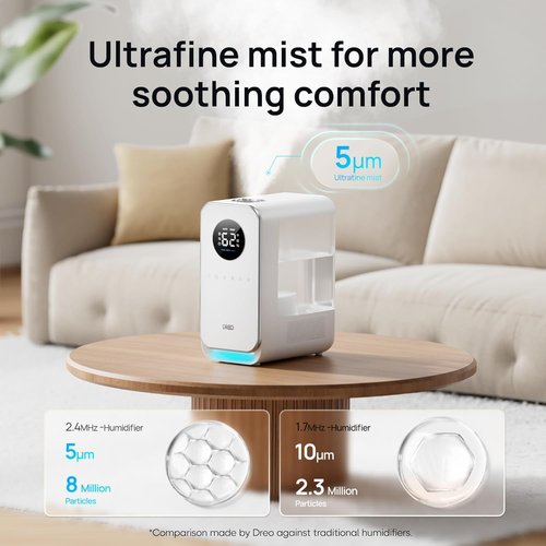 DREO Cool Mist Humidifier - Smart Quiet Top-Fill Design for Large Rooms | 50-Hour Runtime, White