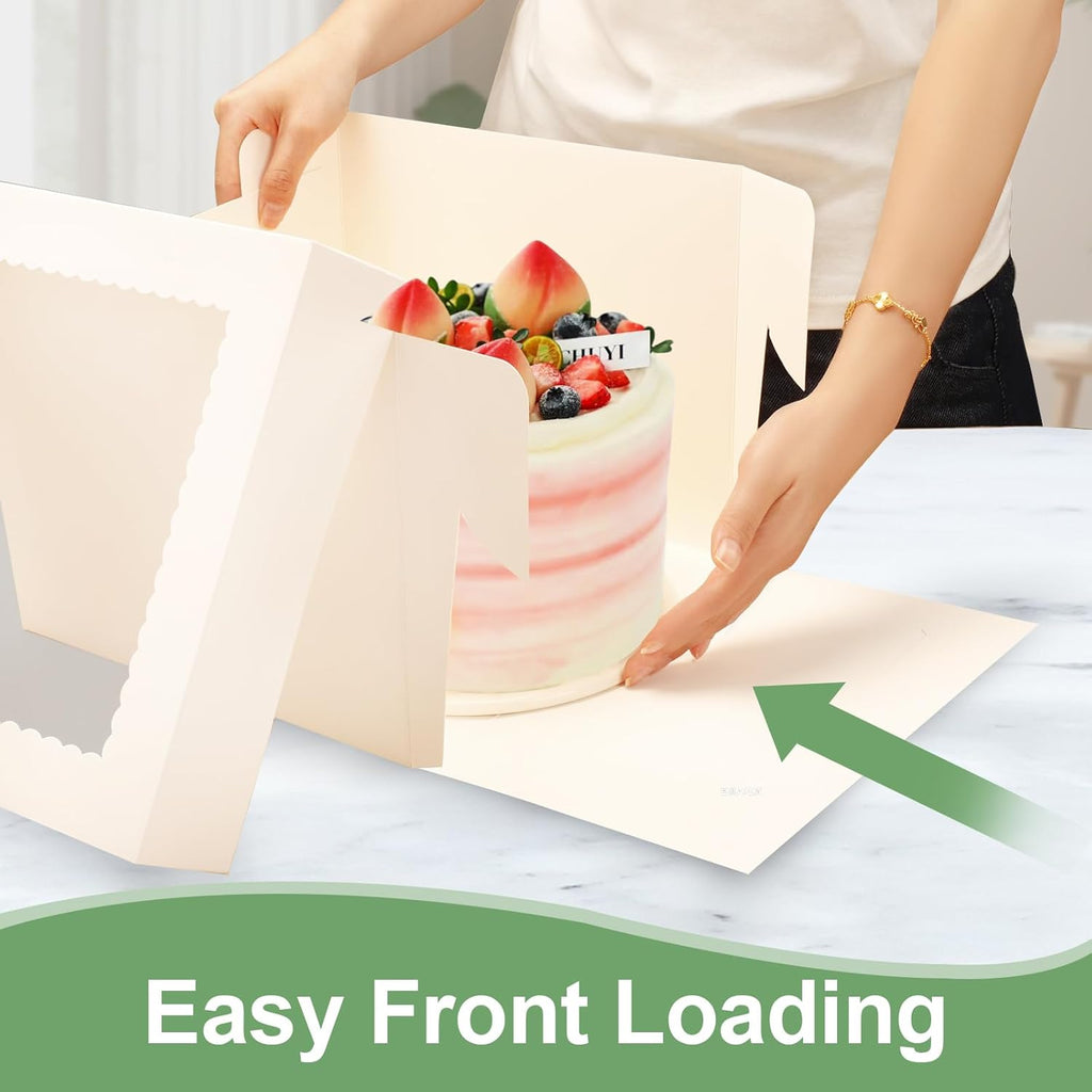 Regine Switzerland 2 Pack Cake Boxes - 12x12x8 Inches with Large Window | Disposable Bakery Containers for Cakes, Cookies, Pies