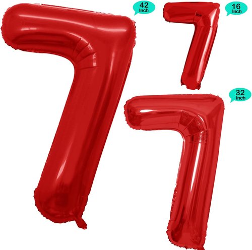 GOER Red Foil Number 7 Balloons - Huge 42" & 32" Birthday Party Decorations (3 Pcs)