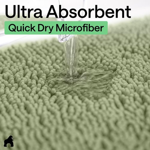 GORILLA GRIP Bath Rug Mat - Soft Absorbent Chenille | Quick Dry Microfiber, 36x24, Sage Green