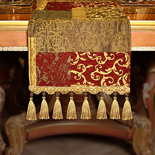 Loom and Mill Luxury Jacquard Table Runner 13x108 in (Rectangle-Red Gold)