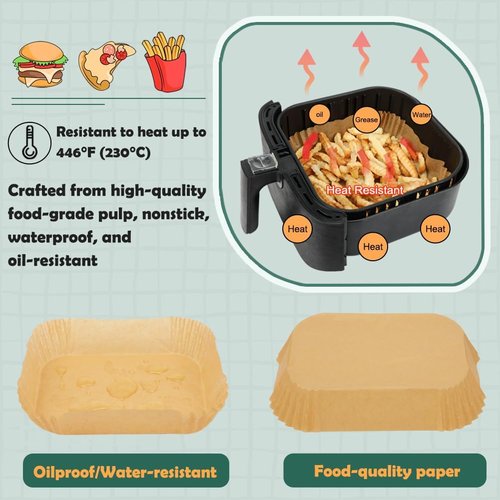 BYKITCHEN Large Air Fryer Liners - 10 Inch Square Parchment Paper for Easy Cooking | Set of 50
