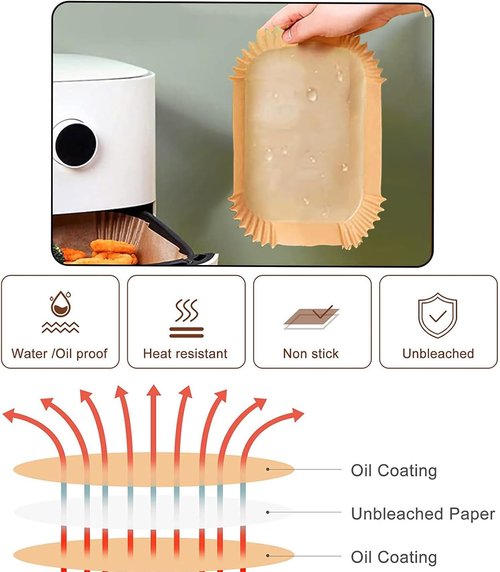 Bella Air Fryer Liners - Rectangle Paper Liners for 4QT Air Fryers | 200PCs for Easy Cleanup