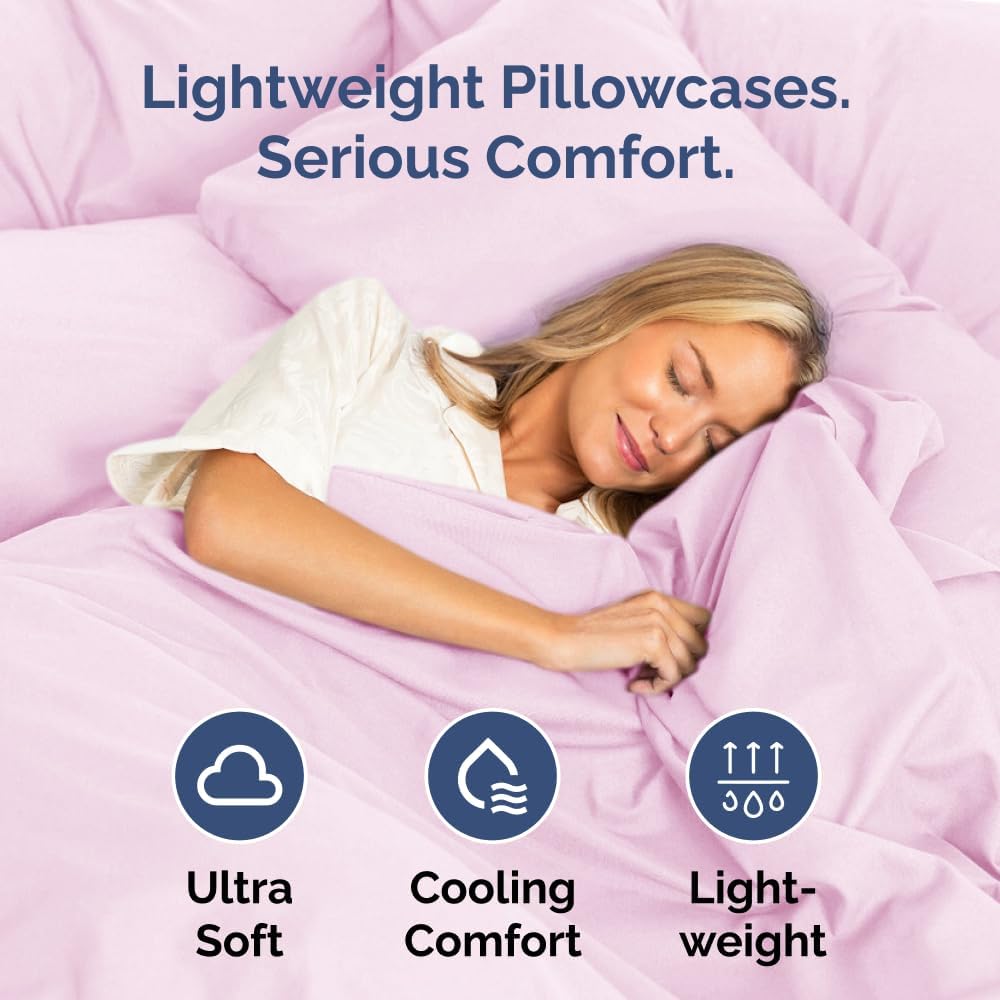 Queen Pillow Cases by [Brand Name] - Ultra Soft Hotel Quality Covers | Wrinkle-Free, Stain & Fade Resistant - Light Pink - Set of 4