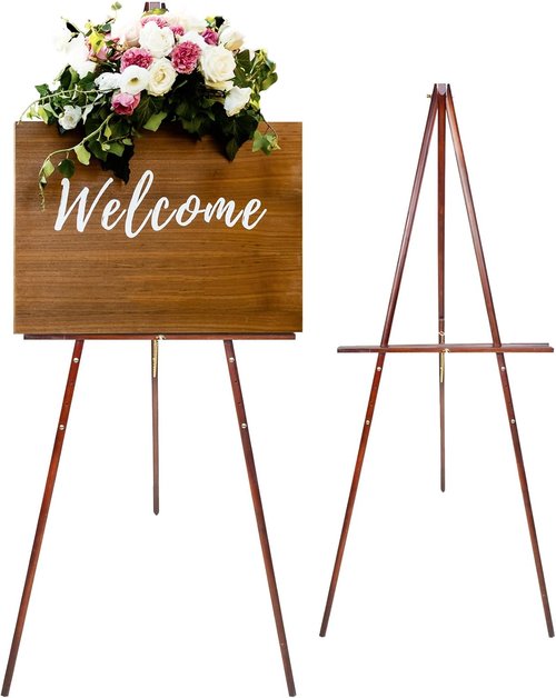 Conda 63" Wooden Tripod Artist Display Easel - Adjustable A-Frame Stand for Weddings & Art Display