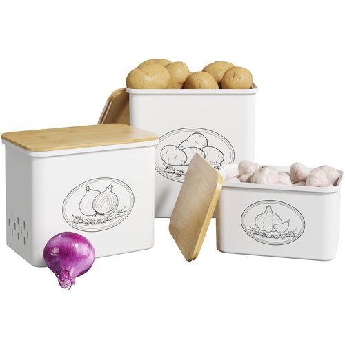 Lifewit Potato and Onion Storage Bin, Stackable Garlic Keeper with Aerating Holes and Lid, Plastic Vegetable Container Box for Pantry Countertop, White, 24 x 18 x 24 cm/9.5 x 7 x 9.5 inch, Set of 3