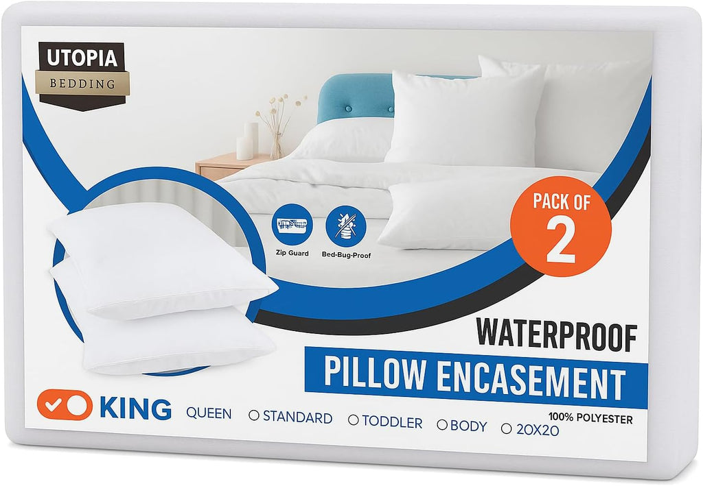 Utopia Bedding King Size Pillow Protectors - Zippered, Bed Bug & Dust Mite Proof, Ultra Soft, Waterproof | Set of 2 (White)
