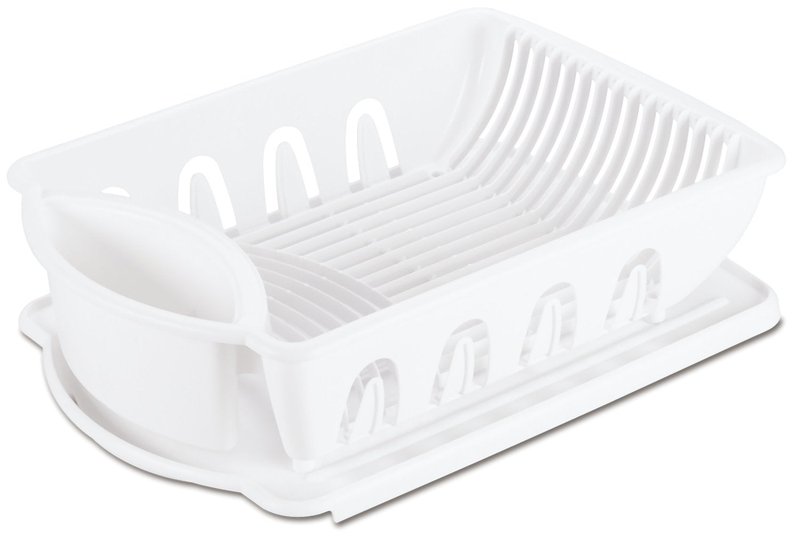 Sterilite Large 2 Piece Sink Set, with Drainboard for Drying, Holds Clean Dishes in the Kitchen such as Plates, Cups, and Silverware, White, 6-Pack