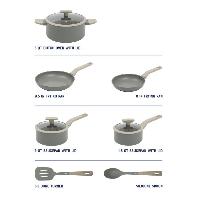 Oster Ambrose 10 Piece Forged Aluminum Premium PFA Free Ceramic Nonstick Pots and Pans Cookware Set W/Induction &Stay Cool Handles - Grey/Taupe