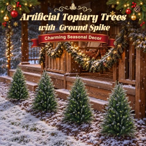 Yangrass 2 Pack 36-Inch Artificial Cedar Topiary Trees for Outdoor Garden & Patio, UV-Resistant, Full Shape