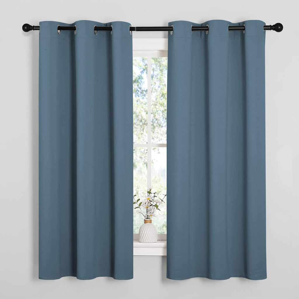 NICETOWN Room Darkening Curtains - Thermal Insulated Blackout Panels for Kids Room | Smoky Blue, 2 Panels, 63" Length