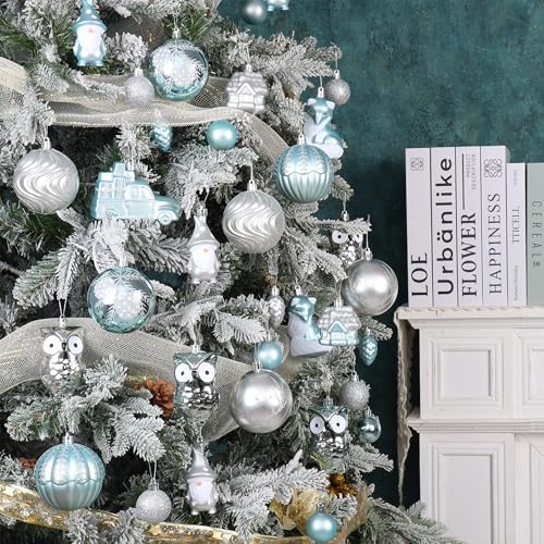 Blue & Silver Christmas Ornaments Set 75PCS Shatterproof Holiday Decor