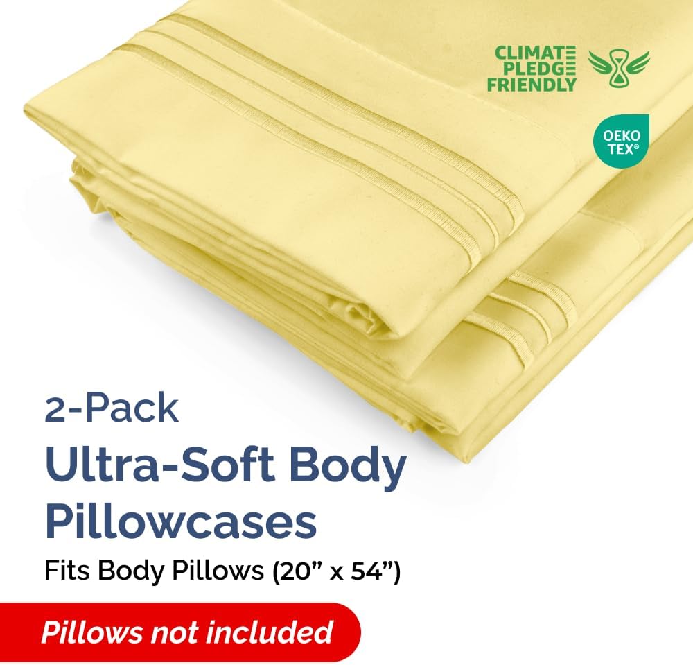 Skiennix Body Pillowcases Set of 2 | Soft 20x54 Long Pillow Covers for Side Sleepers - Wrinkle-Free, Machine Washable, Yellow