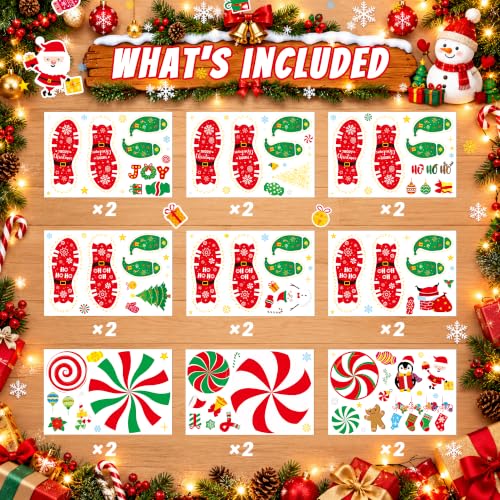 Christmas Peppermint Floor Decals 264-Piece Santa Footprints Sticker Set