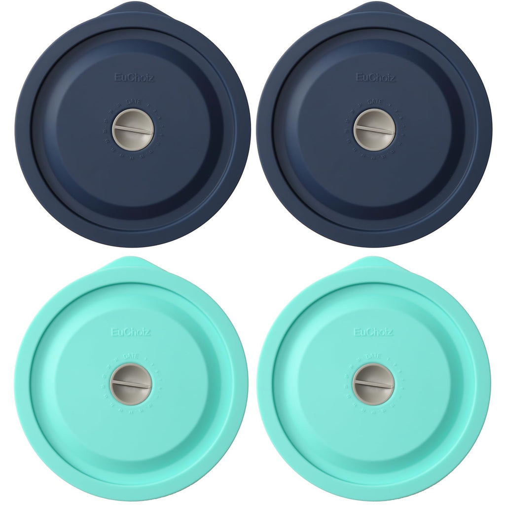 Replacement Lids for Pyrex 7201-PC 4 Cup, Silicone Round Storage Cover Lid for Anchor Hocking Glass Bowl 4 Pack with Date Mark