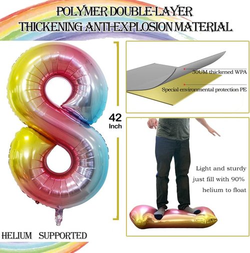 GOER 80th Birthday Balloons - Jumbo 42 Inch Rainbow Foil Helium Decorations