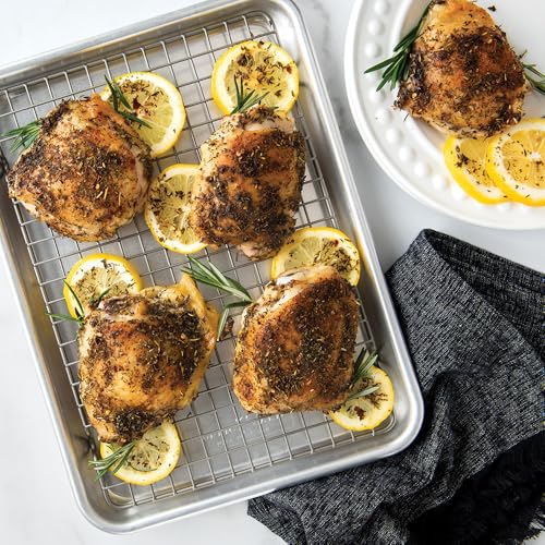 Aluminum Quarter Sheet Baking Pan with Oven-Safe Nonstick Grid Rack