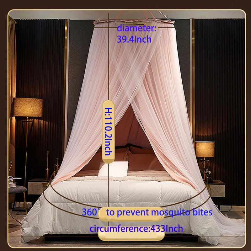Vilemoon Bed Canopy for Girls & Adults, Round Dome Lace Princess Canopies Netting, Elegant Double Layer Bed Canopy Drapes for Decoration, Playing,Reading,Sleepping (Yellow)