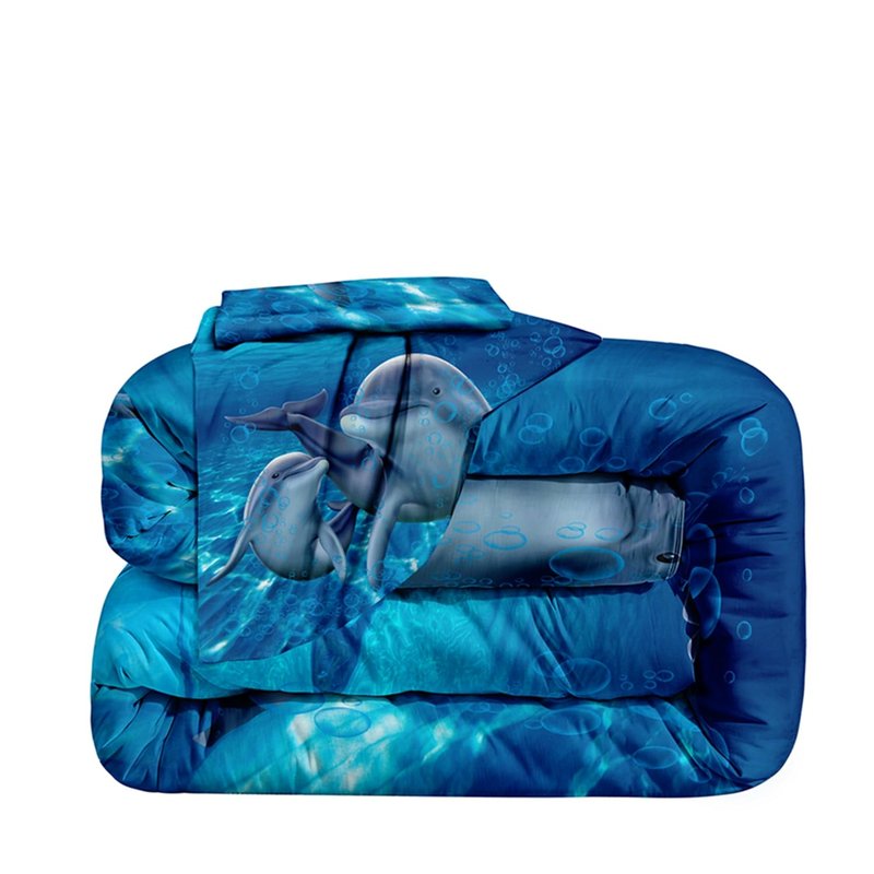 Dolphin comforter set Twin Size Bed in a Bag Cute Dolphin Jumping Blue Ocean Themed Bedding Set for Boys Girls Room Decor with Comforter,Pillow Shams,Flat Sheet,Fitted Sheet,Cushion Cover(Twin 5Pcs)