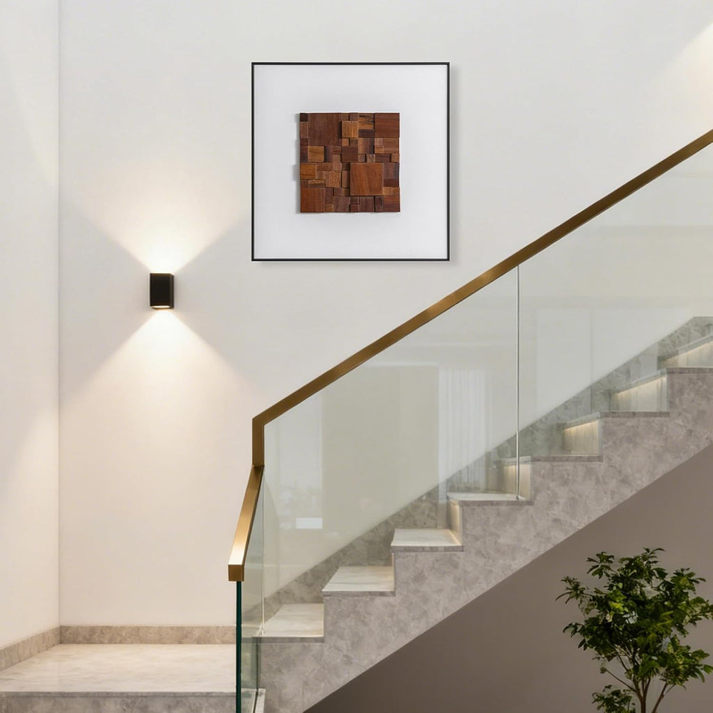 Regine Switzerland 3D Wood Textured Large Framed Abstract Wall Art - Modern Geometric Design (Brown, 24”H x 24”W)