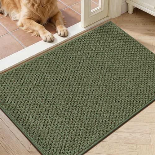 24" x 36" Dirt Trapper Door Mat, Non-Slip Washable Entrance Rug, Green