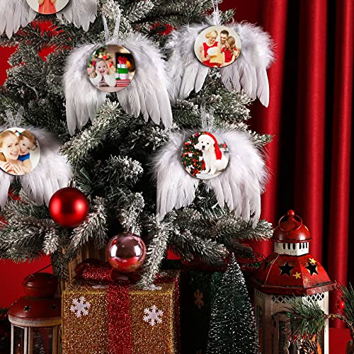 Amyhill 72 Pcs Christmas Angel Wings Sublimation Ornaments, Round Style - 36 Wings + 36 Blank Ornaments