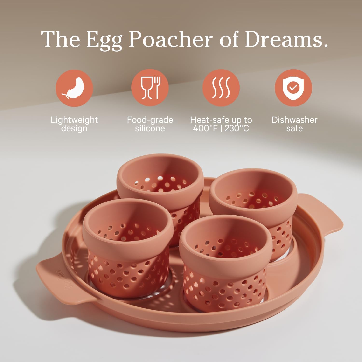 Our Place Silicone Egg Poacher Set - Easy Poaching with Fail-Proof Water Bath Design | BPA-Free, Dishwasher Safe | Includes Sturdy Nylon Platter & Perforated Cups | Spice