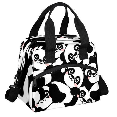 KATHRYNAYA Panda Lunch Box Cute Reusable Insulated Lunch Bag Thermal Cooler Tote Meal Prep with Removable Shoulder Strap For School Picnic Hiking Work Travel