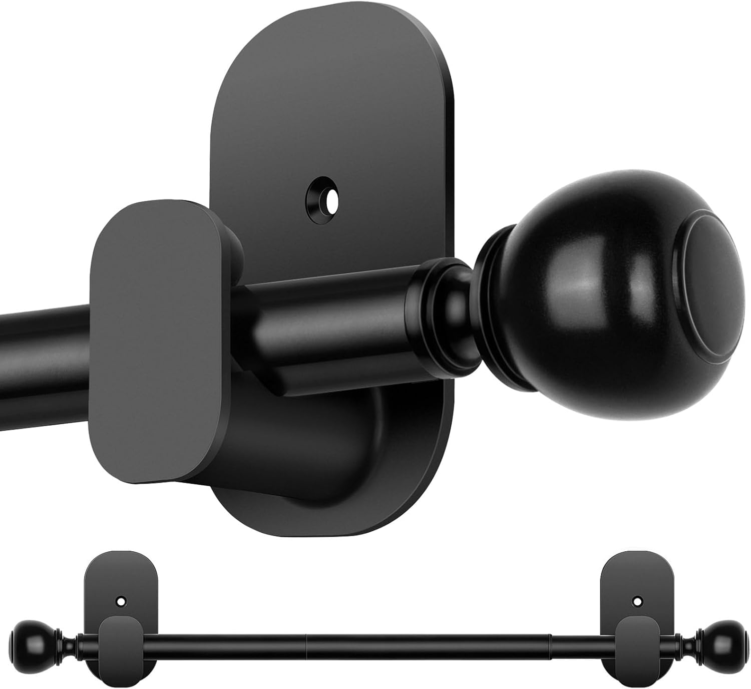 USFOOK No Drill Curtain Rods - Black 48 to 84 Inches | 5/8 Inch with 3M Adhesive Holders