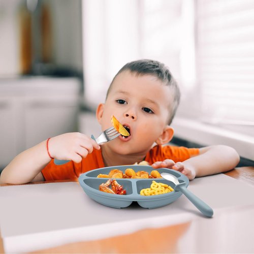 Eascrozn Baby Feeding Set - 2 Pack Silicone Suction Plates & Utensils | BPA Free Toddler Weaning Supplies