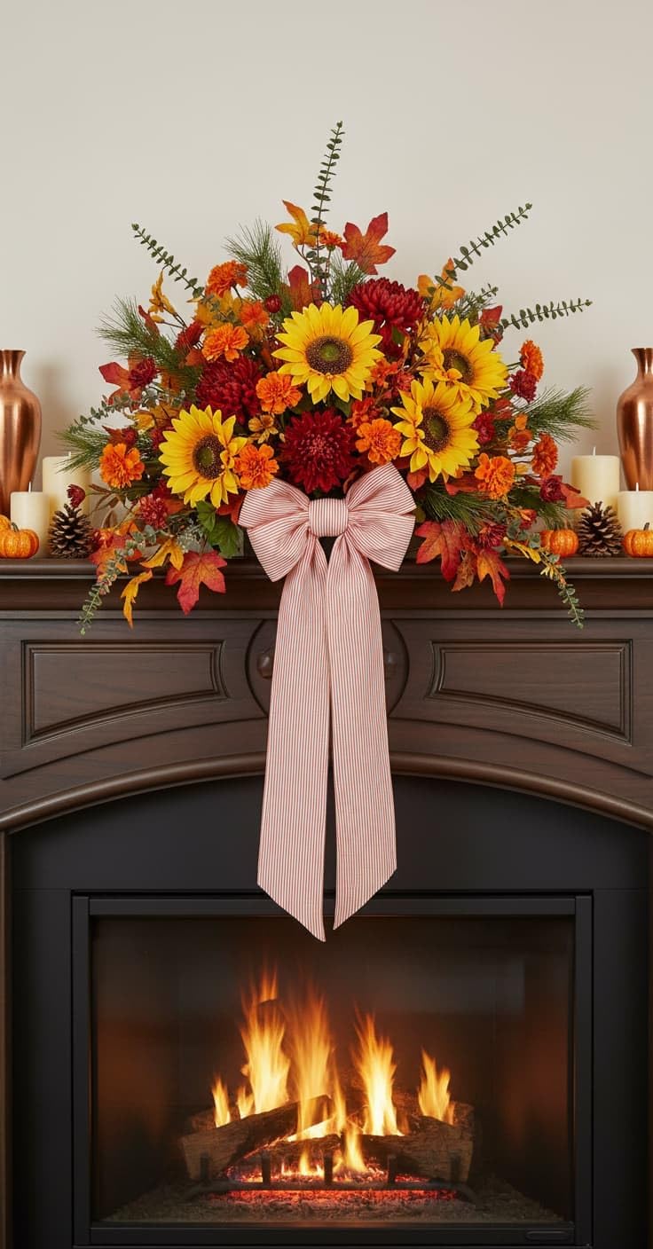 Orange Striped Wreath Sash by [Brand Name] - 5.12" Wide x 54" Fall Bow for DIY Farmhouse Decor