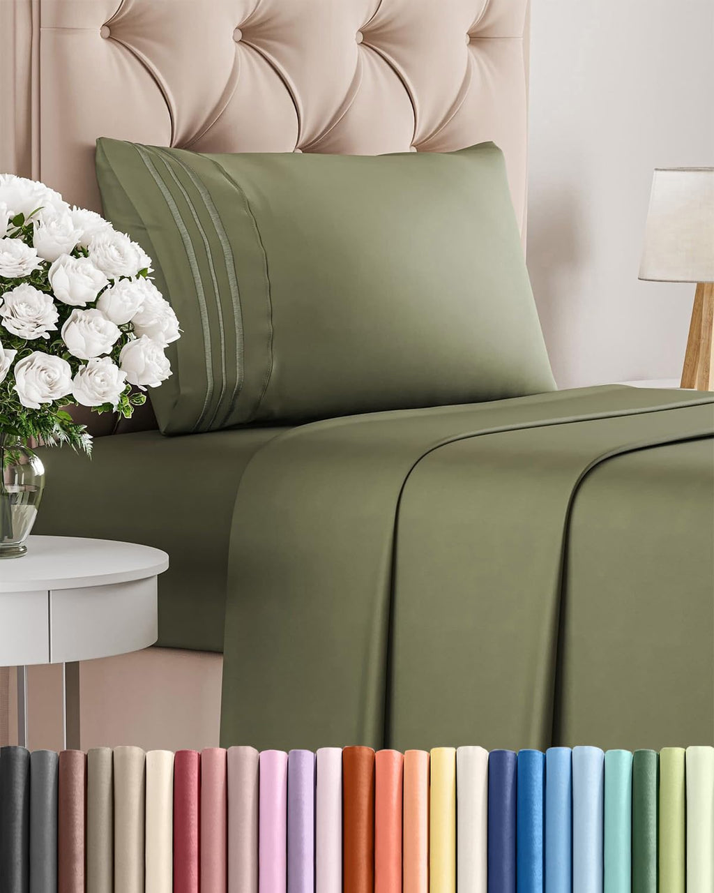 Skiennix Twin Size 3-Piece Sheet Set - Comfy Cooling Bed Sheets - Soft, Wrinkle-Free, Deep Pockets - Sage Green