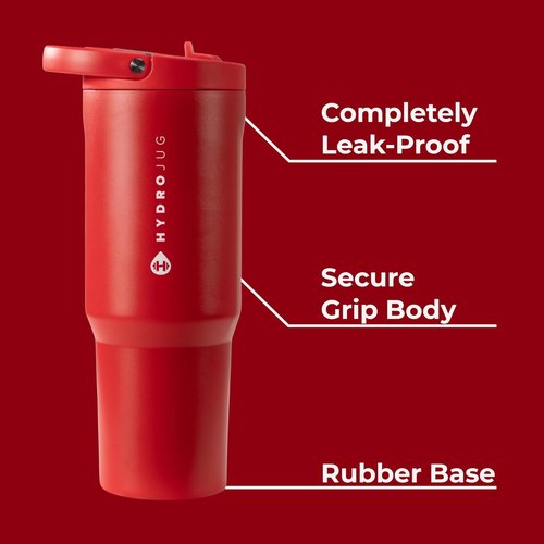 HydroJug Sport - 32oz Stainless Steel Tumbler with Straw | Vacuum Insulated, Leakproof, Ergonomic Design, Alumni Red