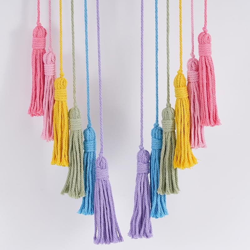 Hand-Woven Rainbow Macrame Wall Hanging - Boho Cotton Tassel Nursery Decor