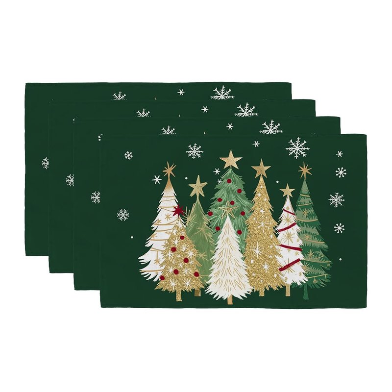 GEEORY Christmas Placemats 12x18 Inch Set of 4, Xmas Trees Snowflakes Winter Seasonal Holiday Farmhouse Kitchen Dining Table Decoration for Indoor Outdoor Dinner Party Décor (Green) GP127-18