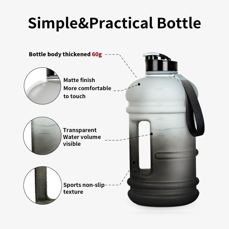TOOFEEL 2 Liter Water Bottles - Half Gallon Water Bottle BPA Free - Ideal for Gym, Big Water Jug, Reusable Sports Bottle with Measurements Marked Drink Container - 2.2L 74oz White Black Water Jugs
