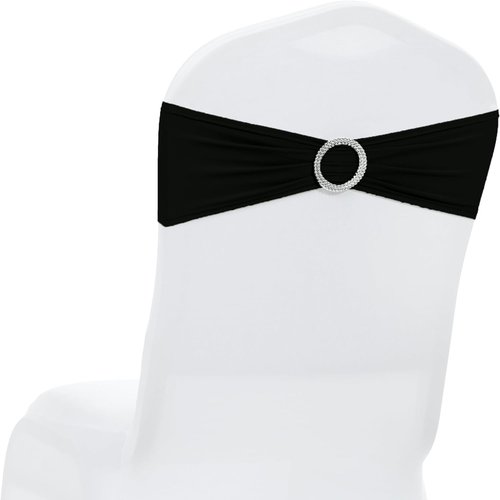MDS Spandex Chair Sashes - Premium Stretch Covers with Buckle Slider for Weddings & Events | Black, Set of 50