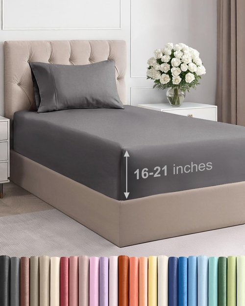 Extra Deep Pocket Twin XL Sheet Set by Hotel Luxury | 3-Piece Breathable & Cooling Bedding - Dark Grey