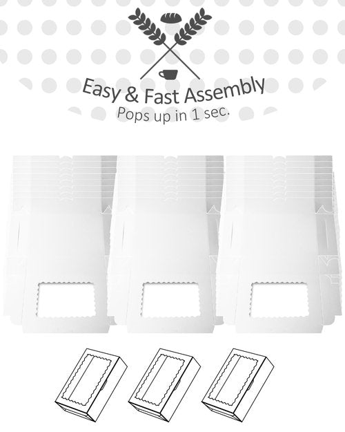 qiqee 50Pcs White Cookie Box with Window 9x6x2.5 Inch Pastry Macaron Bakery Box For Packaging