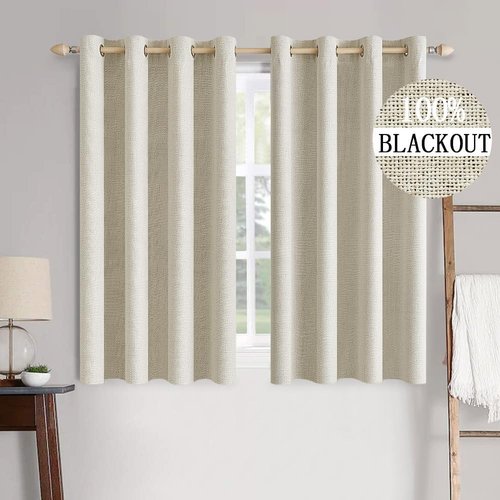 MIULEE Blackout Linen Textured Curtains - Thermal Insulated Room Darkening Drapes, Cream, 52 x 63 Inch (2 Panels)