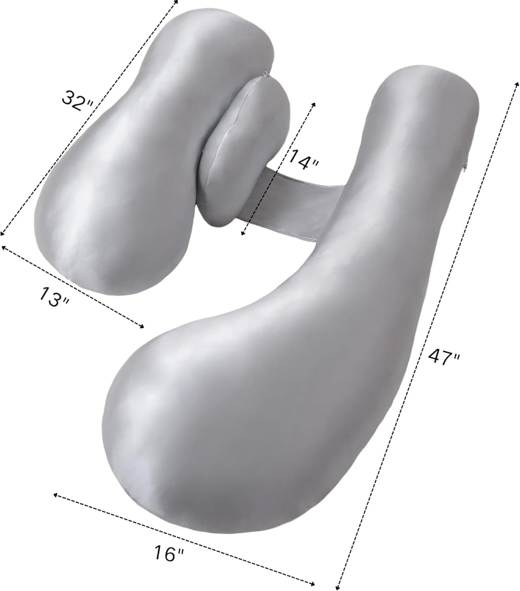 Skiennix Pregnancy Pillow - Adjustable H-Shaped Full Body Support for Side Sleeping | Cooling Cover, Grey