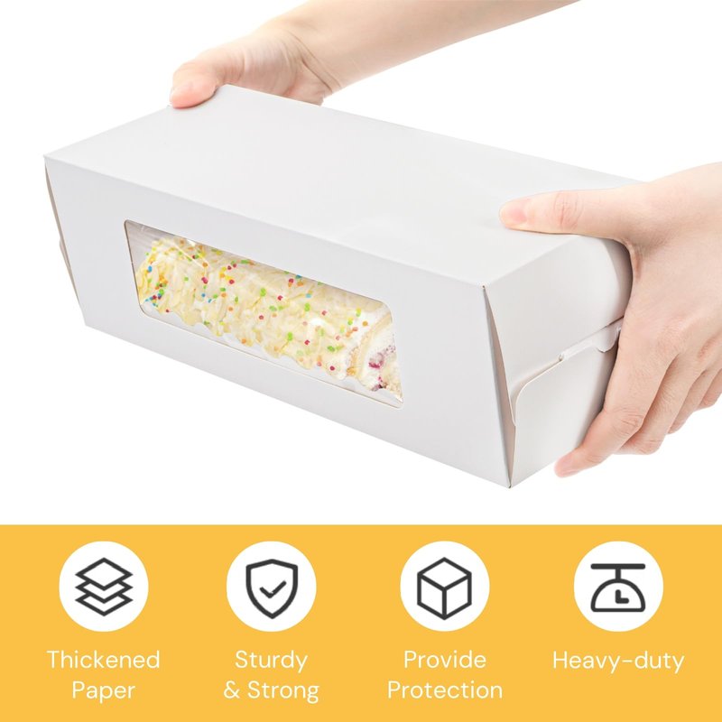 Nagpew 30 Pack Roll Cake Boxes, 10.8'' x 4.4'' x 4'' Pumpkin Roll Container with Window Paperboard, White Loaf Bakery Holder for Wedding, Thanksgiving, Pastries